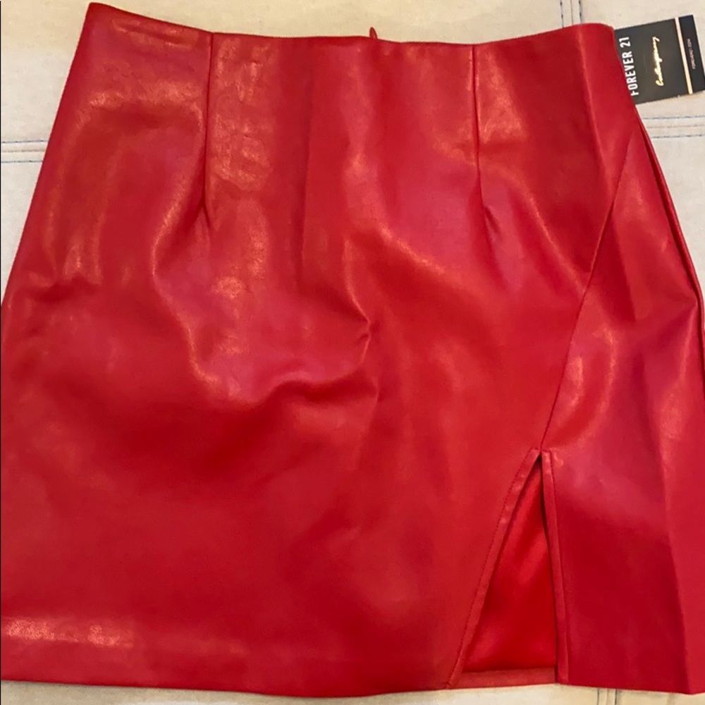 Red leather  mini skirt